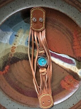 - SILPADA multi strap leather watch turquoise face NEW BATTERY 8”
